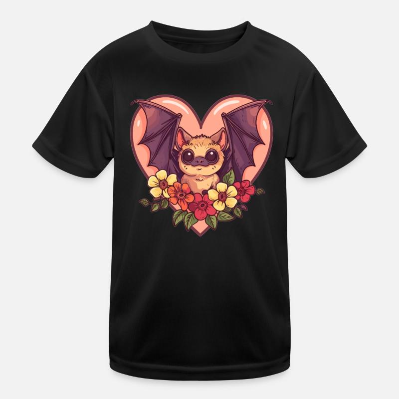Fledermaus mit Blütenherz Kinder Funktions-T-Shirt