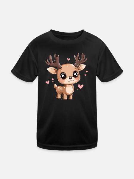 Fawn with hearts - Kids Functional T-Shirt - black - Front