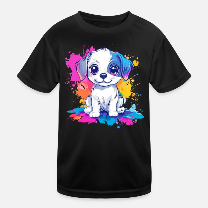 Welpe auf Farbspritzer Kinder Funktions-T-Shirt