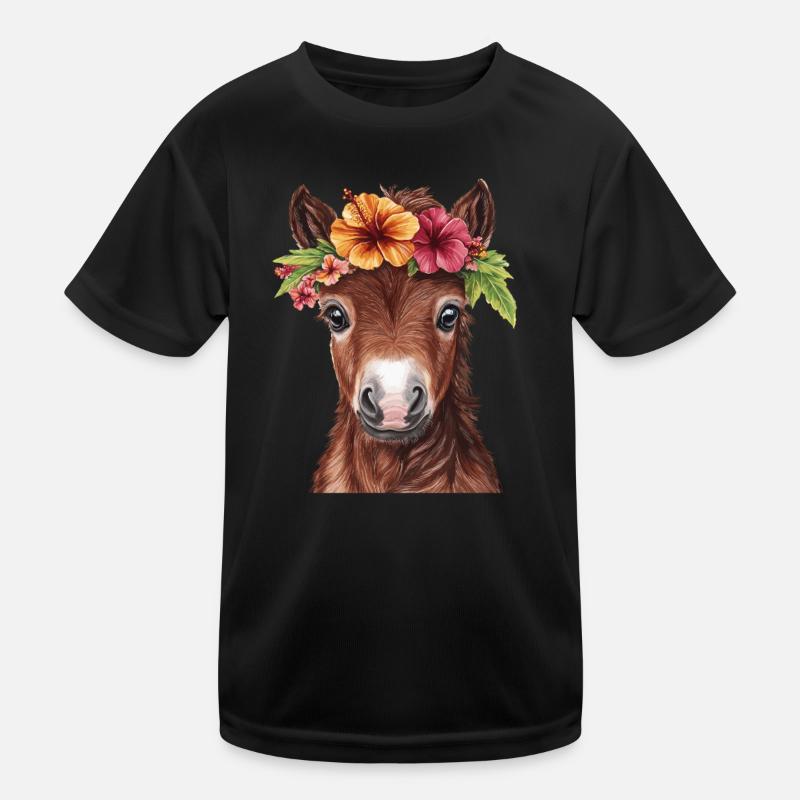 Fohlen mit Blumenkranz Kinder Funktions-T-Shirt