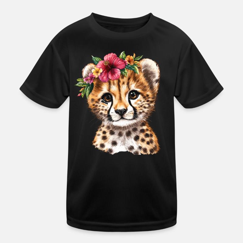 Young cheetah with flower wreath Kids Functional T-Shirt