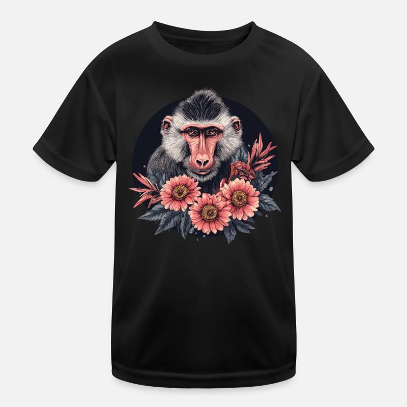 Mandrill mit Blumen Kinder Funktions-T-Shirt