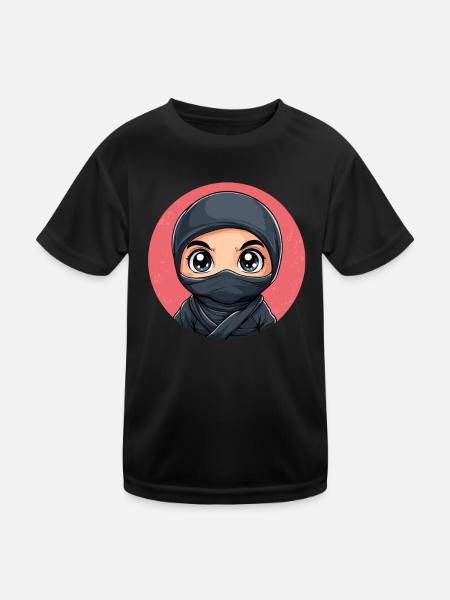 Ninja mit großen Augen - Kinder Funktions-T-Shirt - Schwarz - Vorne