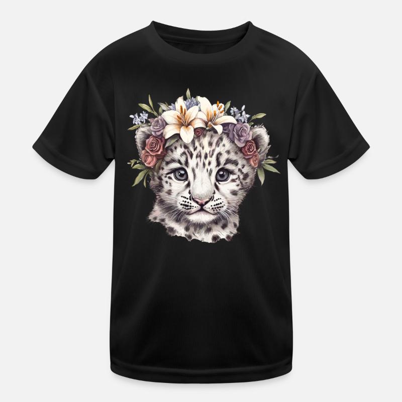 Schneeleopard Baby mit Blumen Kinder Funktions-T-Shirt