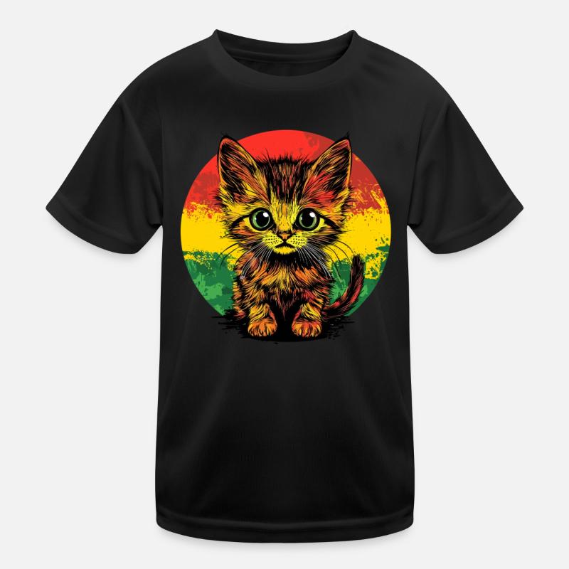 Colorful cat in front of circle Kids Functional T-Shirt