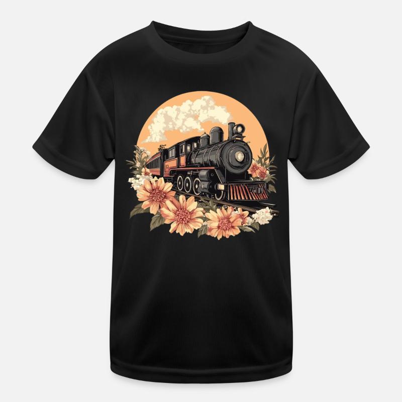 Vieux Train Avec Des Fleurs T-shirt sport Enfant