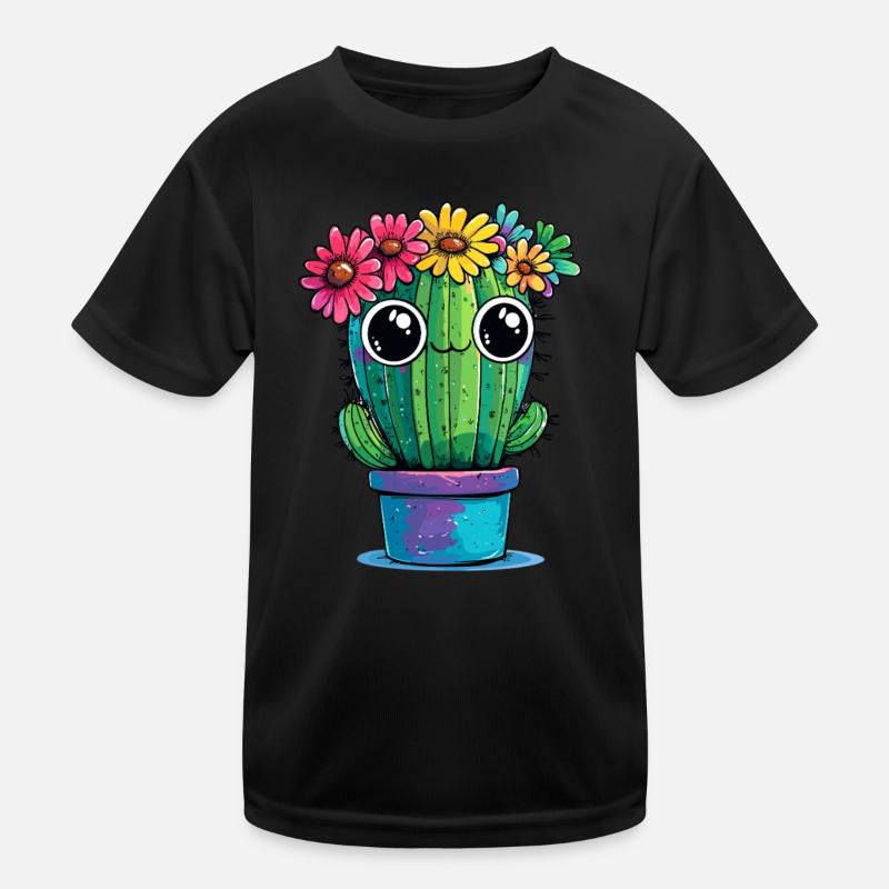 Cactus with flower wreath Kids Functional T-Shirt