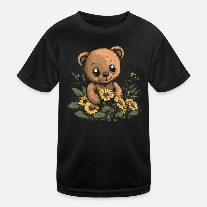 Bär mit Sonnenblumen Kinder Funktions-T-Shirt