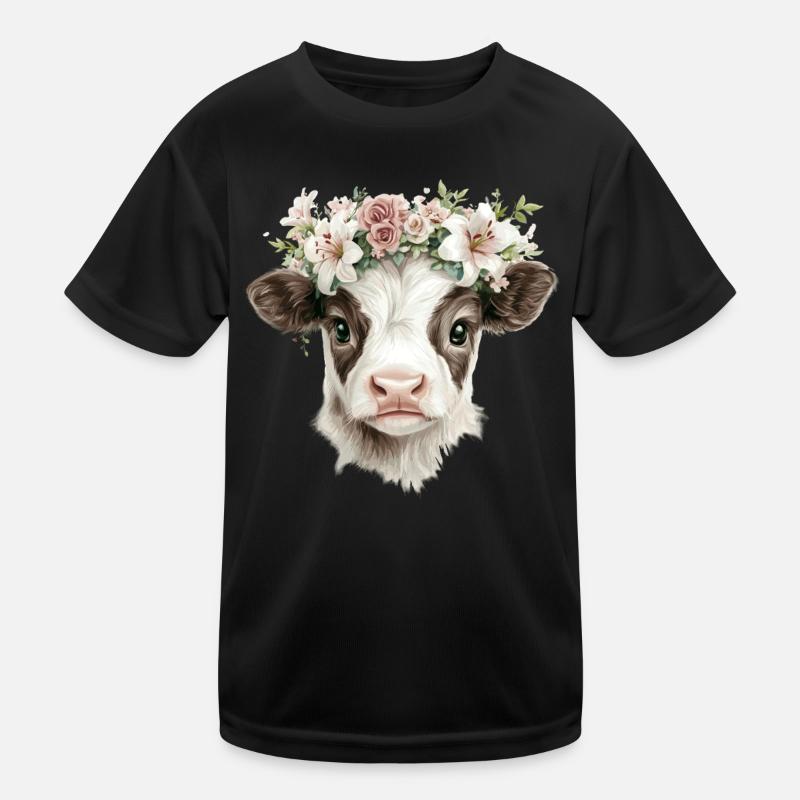 Kalb mit Blumen Kinder Funktions-T-Shirt