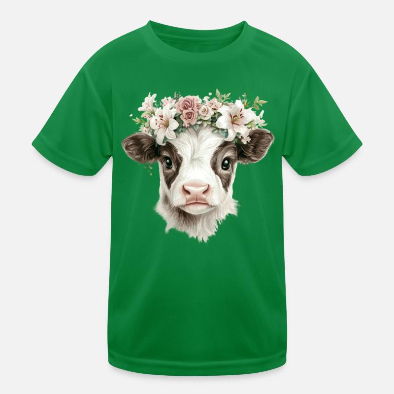Kalb mit Blumen Kinder Funktions-T-Shirt