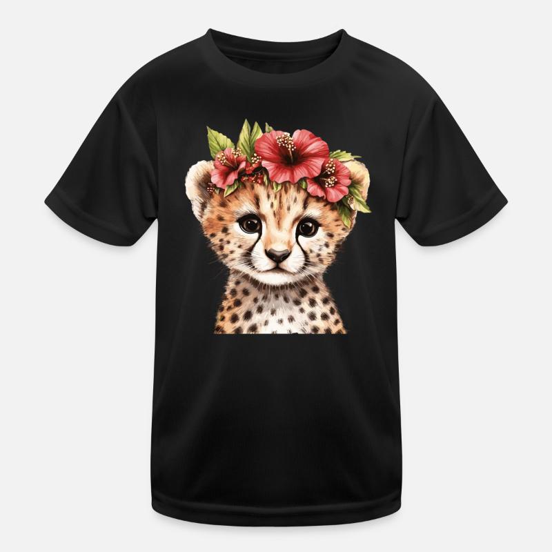 Gepard mit Blumenkranz Kinder Funktions-T-Shirt