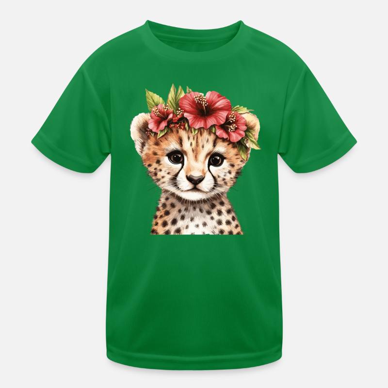 Guépard avec couronne de fleurs T-shirt sport Enfant