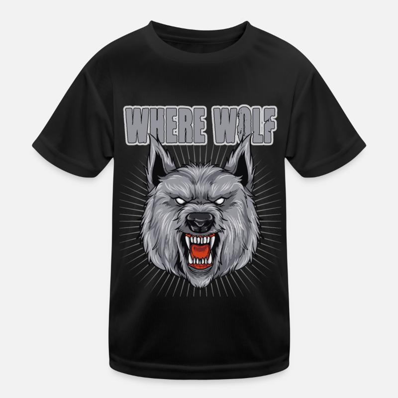 Where Wolf? für einen Werwolf Liebhaber Kinder Funktions-T-Shirt