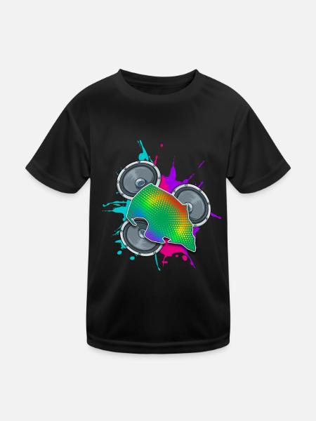 Fehmarn Lautsprecher Musik Bunt Insel - Kinder Funktions-T-Shirt - Schwarz - Vorne