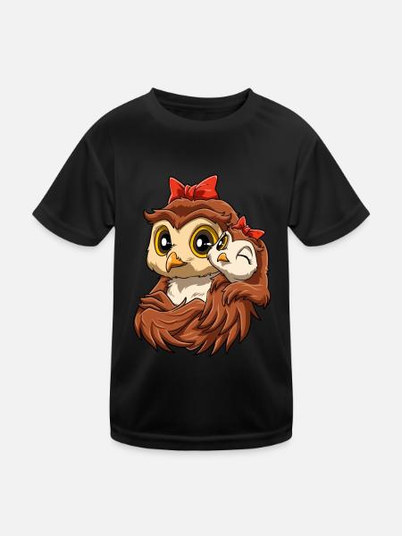 Eulen mit niedlichem Eulen Kind für Mama - Kinder Funktions-T-Shirt - Schwarz