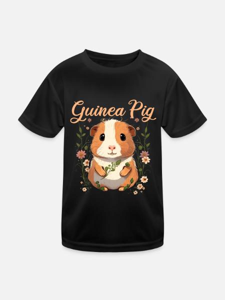 Meerschweinchen mit Blumen - Kinder Funktions-T-Shirt - Schwarz
