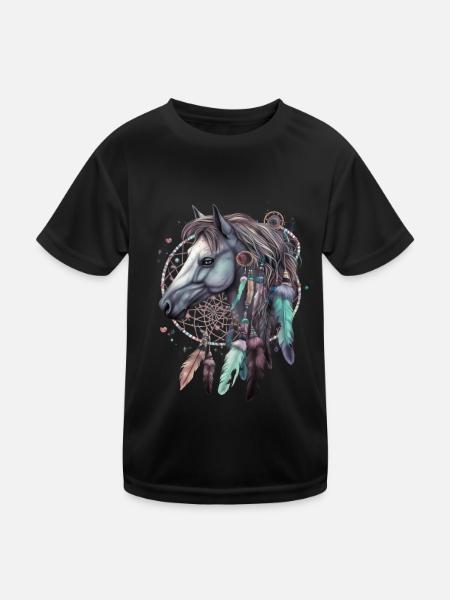 Traumfänger Pferd Federn Esoterik - Kinder Funktions-T-Shirt - Schwarz - Vorne
