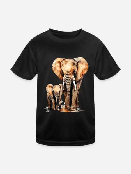 Elefant mit Kind für einen Elefant Liebhaber - Kinder Funktions-T-Shirt - Schwarz