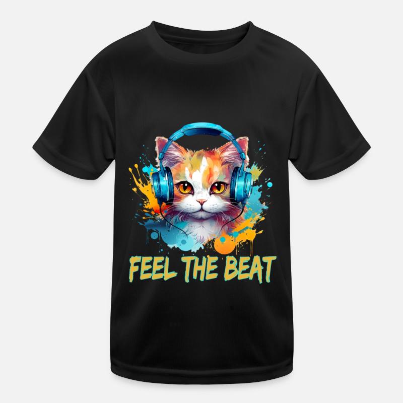 Niedliche Katze mit Kopfhörer Kinder Funktions-T-Shirt
