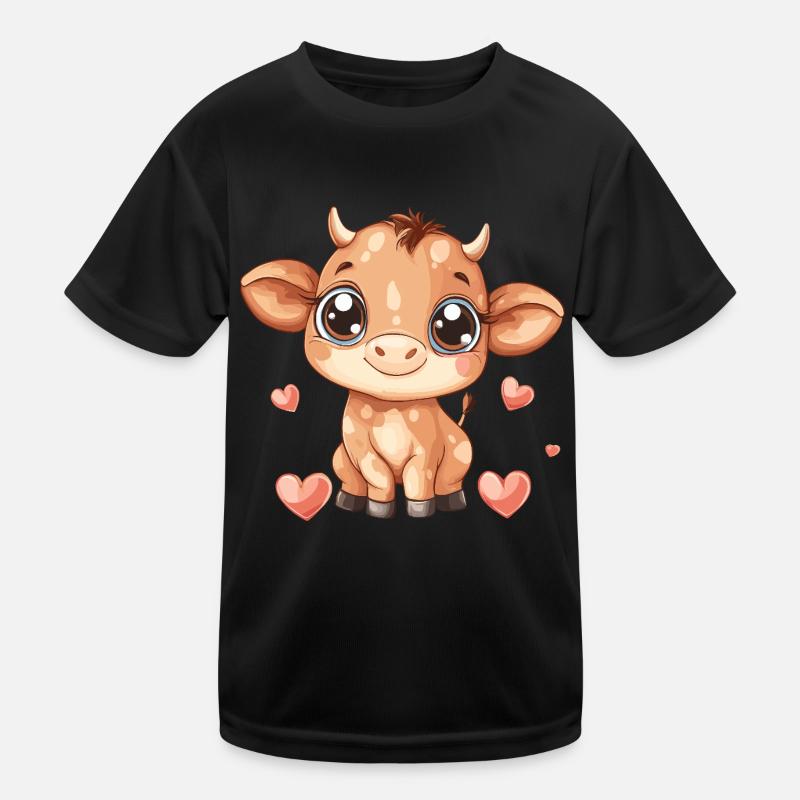 Süßes Kalb mit Herzen Kinder Funktions-T-Shirt