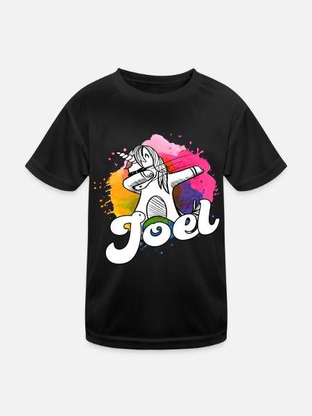 JOEL - Schöner Jungen Name mit Coolem Einhorn - Kinder Funktions-T-Shirt - Schwarz - Vorne
