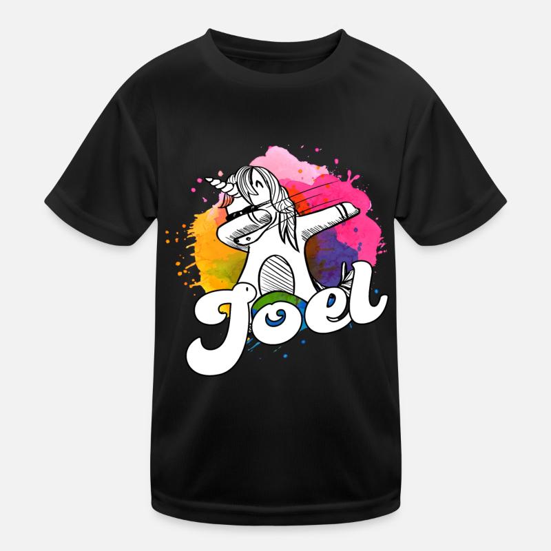 JOEL - Beautiful Boy Name with Cool Unicorn Maglietta sportiva per bambini
