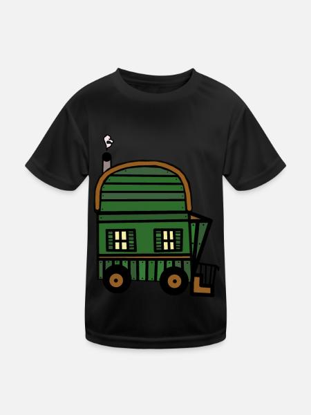 Bauwagen Haus Hütte Immobilie wohnen Öko - Kinder Funktions-T-Shirt - Schwarz - Vorne