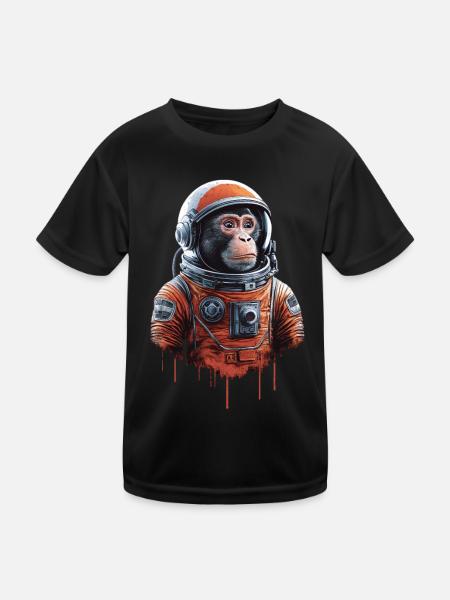 Weltraum Abenteuer Mit Astronautenaffe - Kinder Funktions-T-Shirt - Schwarz - Vorne
