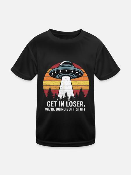 Space adventure with UFO and saying - Kids Functional T-Shirt - black - Front