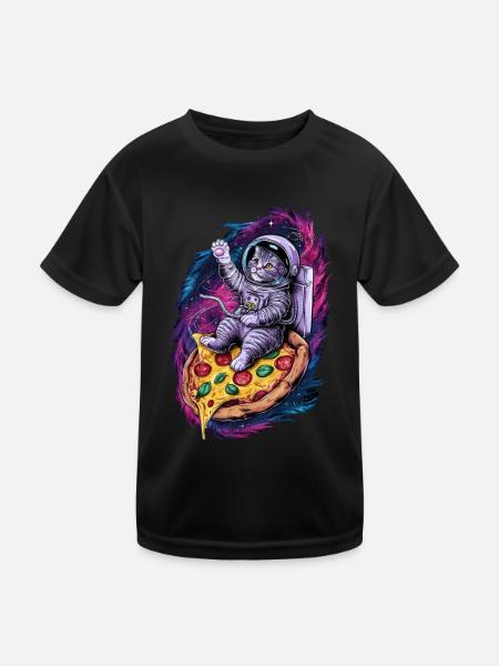 Space Cat on Pizza Galactic Journey - Kids Functional T-Shirt - black - Front