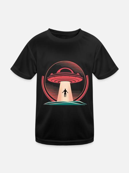 UFO abduction in midnight scene - Kids Functional T-Shirt - black - Front
