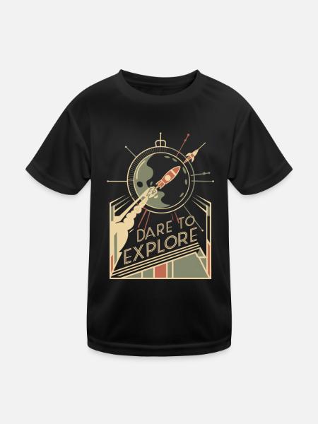 Wage Dich Ins Unbekannte Zu Erforschen - Kinder Funktions-T-Shirt - Schwarz - Vorne