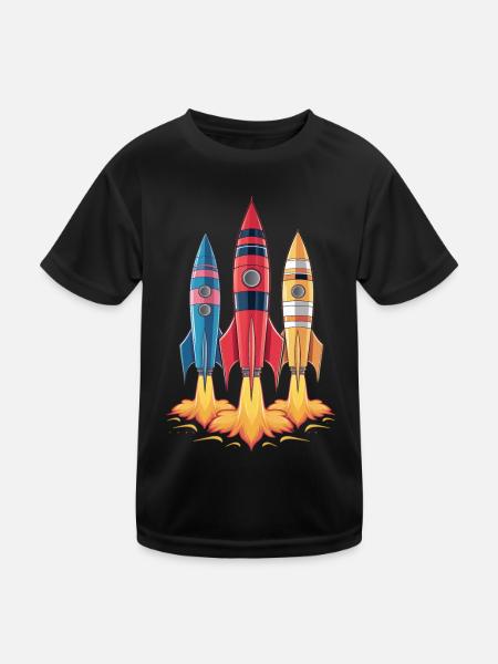 Farbenfrohe Raketen Start ins Abenteuer - Kinder Funktions-T-Shirt - Schwarz - Vorne