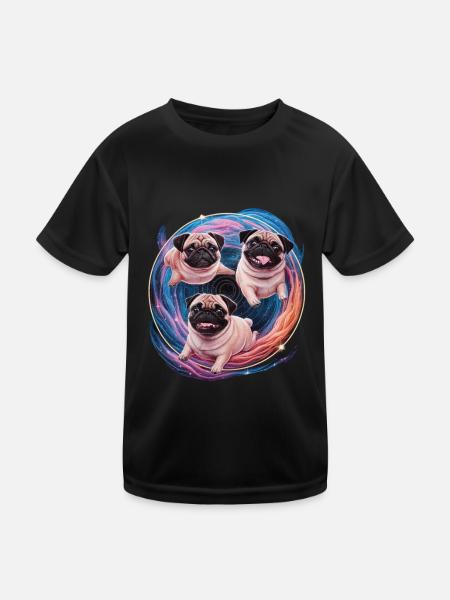 Space Pug Adventure - Galactic Friends - Kids Functional T-Shirt - black - Front