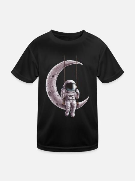 Astronaut Auf Mondschaukel Weltraumabenteuer - Kinder Funktions-T-Shirt - Schwarz - Vorne