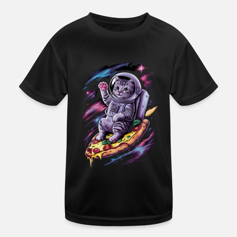Cat Galaxy On Pizza Flight Space Adventure Kids Functional T-Shirt