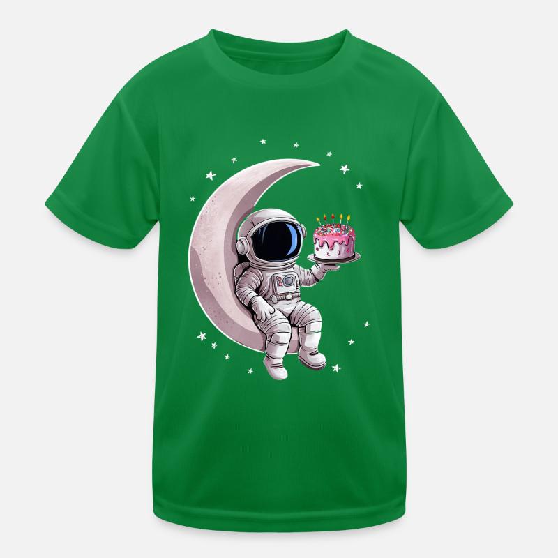 Astronaute avec gâteau assis sur la lune T-shirt sport Enfant