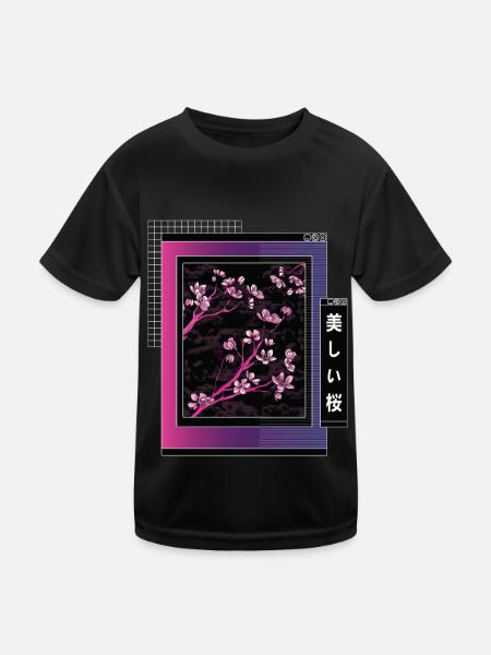 Vaporwave Esthétique Fleur de Cerisier Japon Japonais - T-shirt sport Enfant - noir - Devant