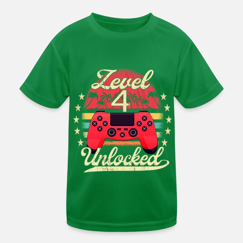 Level 4 Unlocked Gaming Jungen Mädchen Gamer 4. Kinder Funktions-T-Shirt