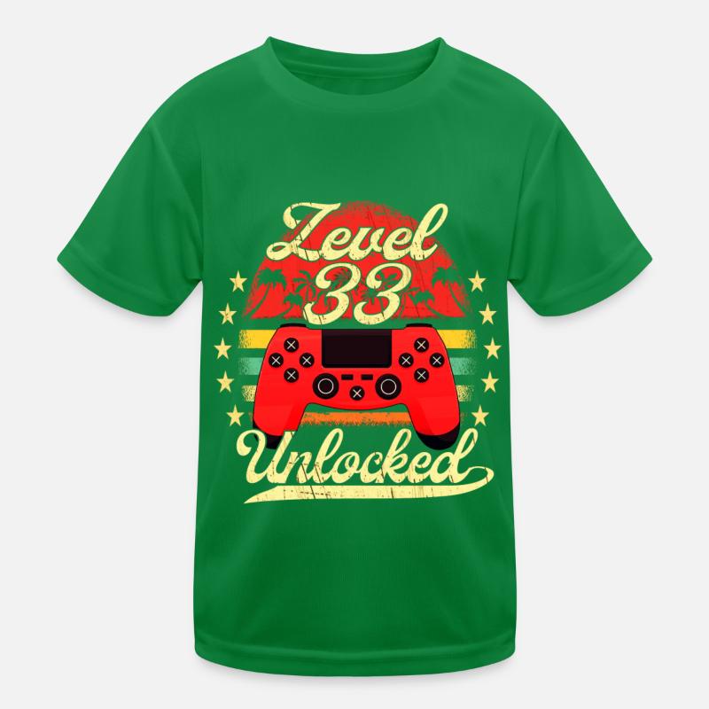 Level 33 Unlocked Men Gamer Birthday Level Kids Functional T-Shirt