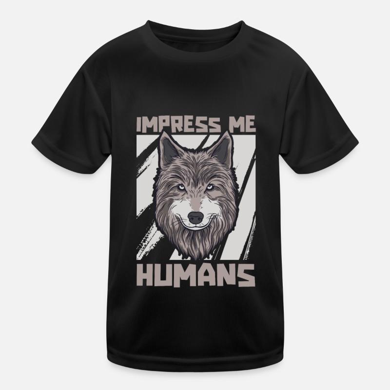Wolf - Kinder Funktions-T-Shirt - Schwarz