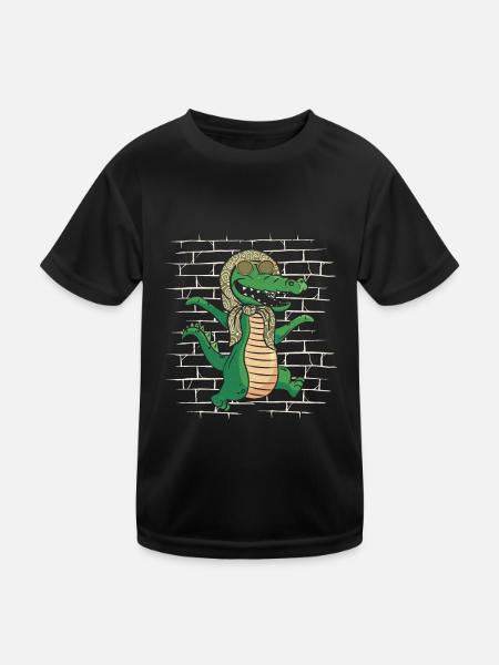 Krokodil Alligator - Kinder Funktions-T-Shirt - Schwarz - Vorne