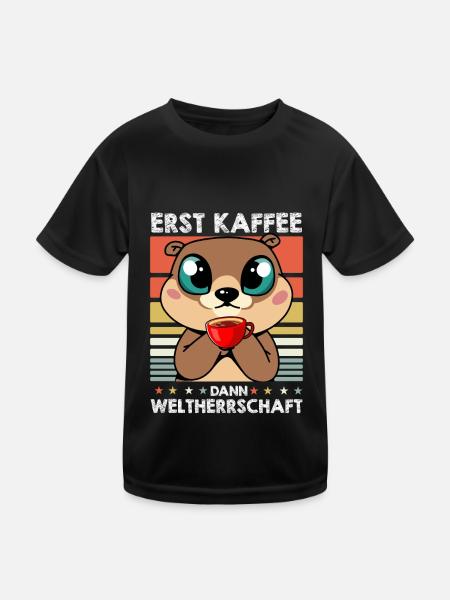 Otter Sonnenbrille Kaffee - Kinder Funktions-T-Shirt - Schwarz - Vorne