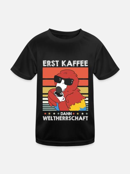 Papagei Kaffee-Sonnenbrille - Kinder Funktions-T-Shirt - Schwarz - Vorne