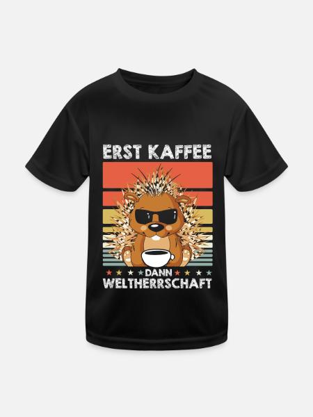Stachelschwein Kaffee-Sonnenbrille - Kinder Funktions-T-Shirt - Schwarz - Vorne