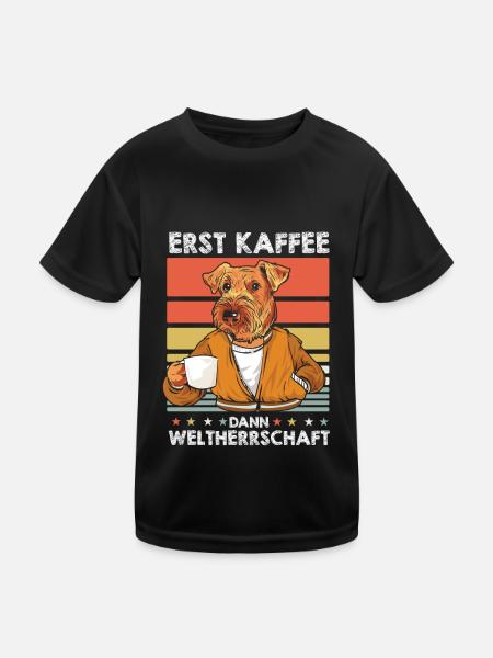 Airedale Terrier Kaffee - Kinder Funktions-T-Shirt - Schwarz - Vorne
