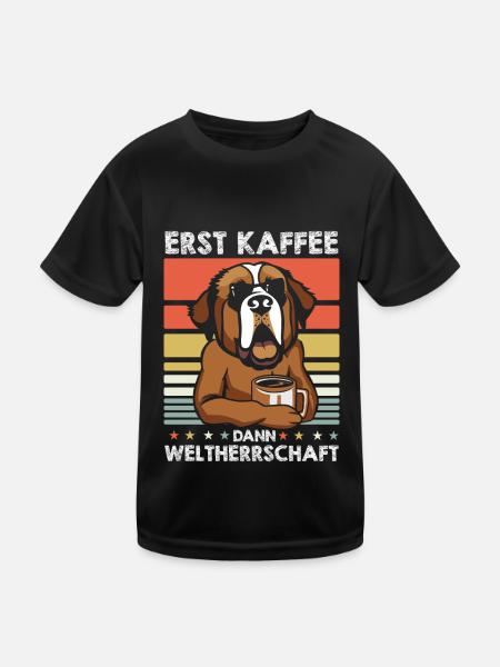 Bernhardiner Kaffee-Sonnenbrille - Kinder Funktions-T-Shirt - Schwarz - Vorne