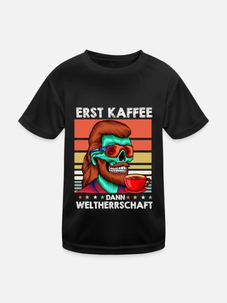 Vokuhila Sonnenbrille Kaffee - Kinder Funktions-T-Shirt - Schwarz - Vorne