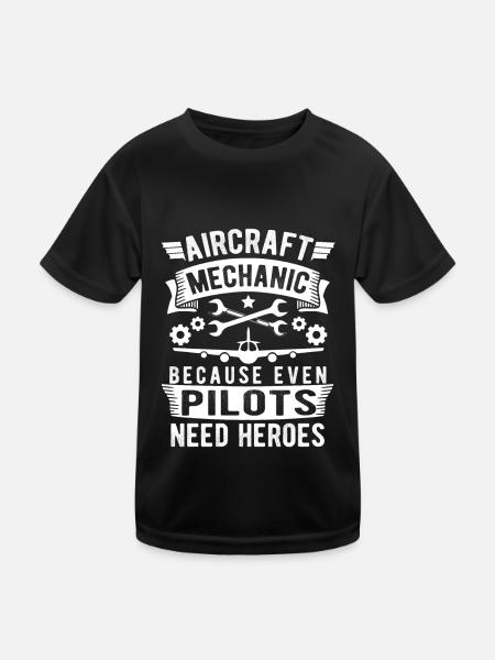 Flugzeug Mechaniker Lustig - Kinder Funktions-T-Shirt - Schwarz - Vorne