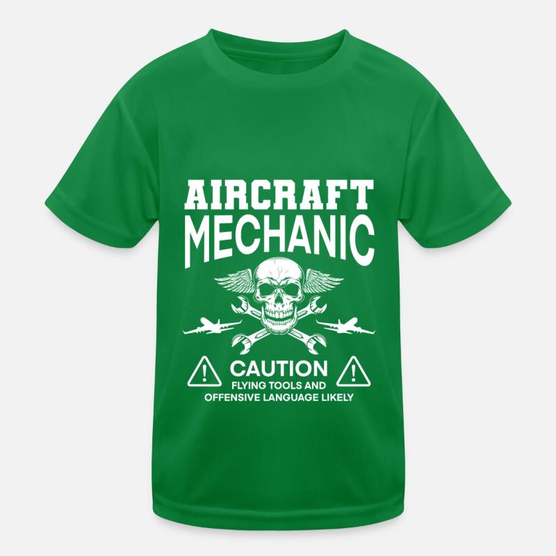 Airplane Mechanic Skull Kids Functional T-Shirt